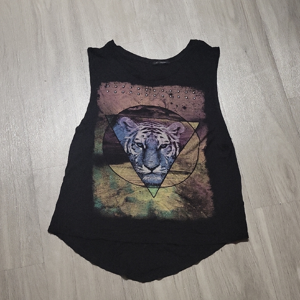 Black Graphic Tiger Muscle Tank Top
